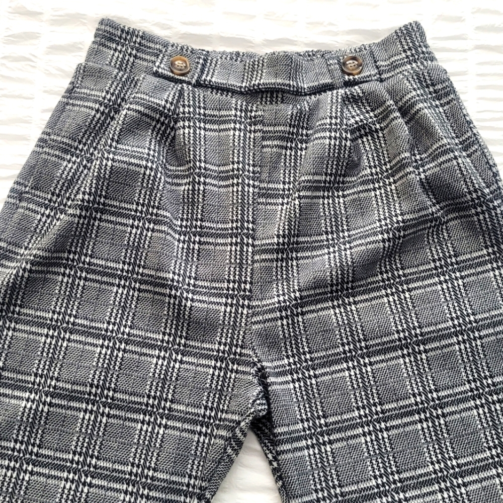 Lark + Grey Trousers. Size M, B&W houndstooth/plaid